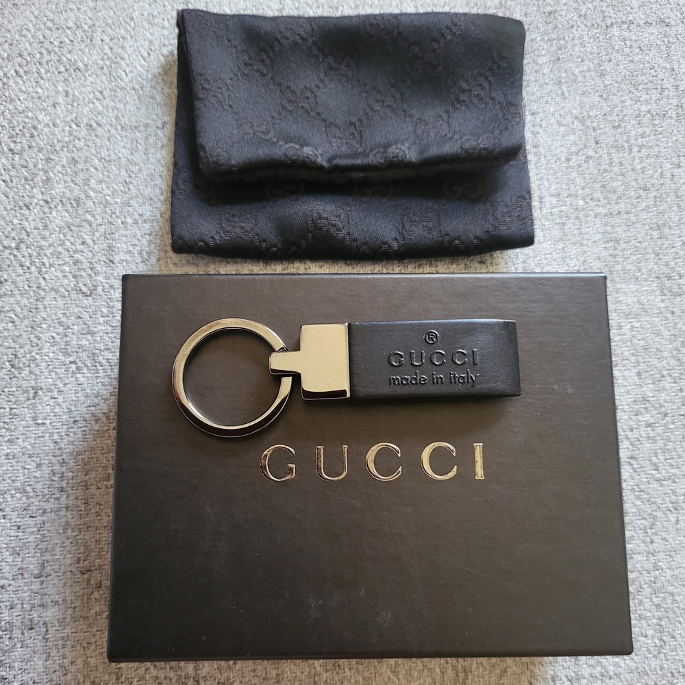 Gucci Black and Silver Keychain with Dust Bag, Ribbon, and Box